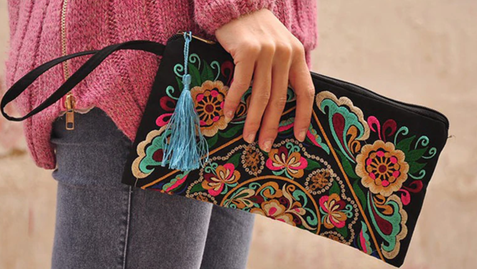 Stunning Blossom Embroidery Clutch Bag
