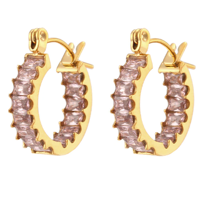Pink Ice Bling 18K Stainless Steel Mini Gold Plated Hoop Earrings